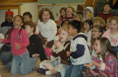 Children get very excited at the magic show