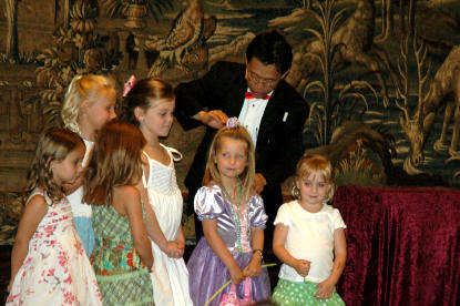 Six pretty girls volunteered for the magic show
